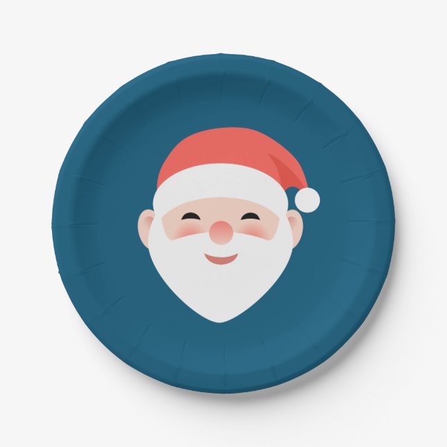 Assiettes En Carton Père Noël de Noël en bleu (Devant)