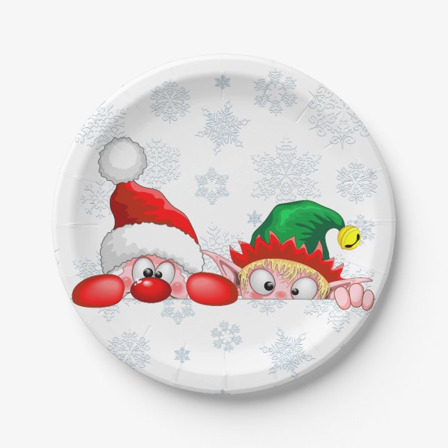 Assiettes En Carton Père Noël et Elf Cute et drôle Caractères Pékin (Devant)