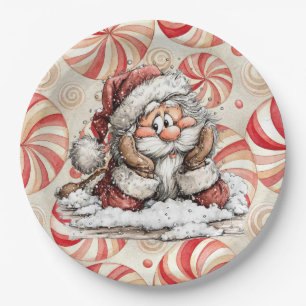 Assiettes En Carton Père Noël pensif en tombant