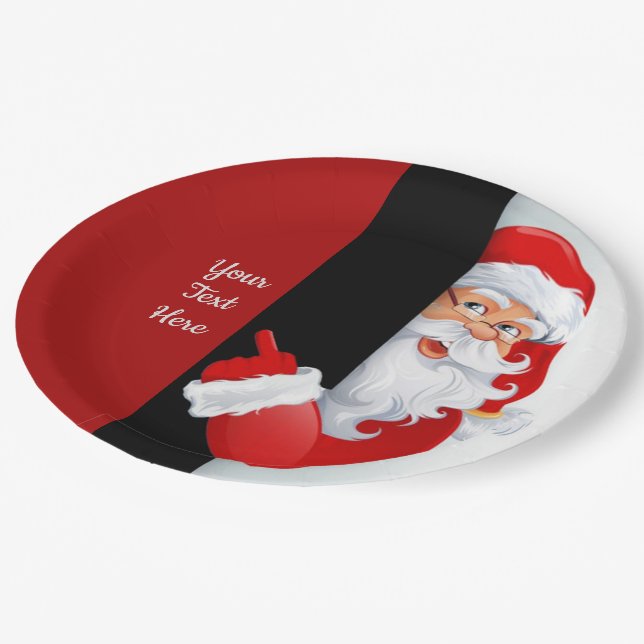 Assiettes En Carton Père Noël rouge et blanche personnalisée (Angle)