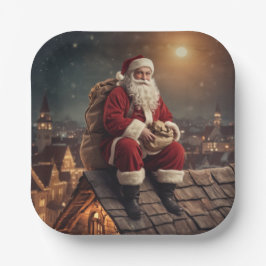 Assiettes En Carton Père Noël sur le toit