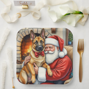 Assiettes En Carton Père Noël tenant l'art de Noël du Malinois belge