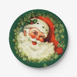 Assiettes En Carton Père Noël vintage, guirlande de pin, Noël de ho