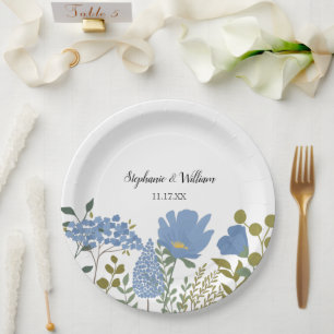 Assiettes En Carton Périwinkle Blue Spring Floral Mariage Personnalisé