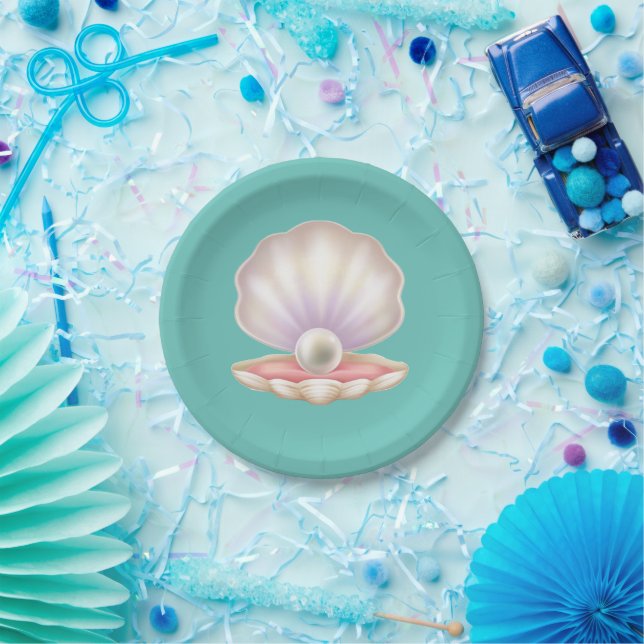 Assiettes En Carton Perle précieuse en coque ouverte (Fête)