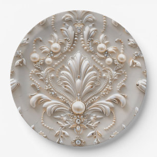 Assiettes En Carton Perles cristaux France Damas broderie Découpage
