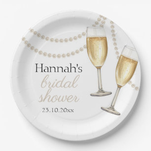 Assiettes En Carton Perles et Prosecco Elégante douche nuptiale