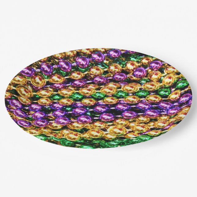 Assiettes En Carton Perles Mardi Gras (Angle)
