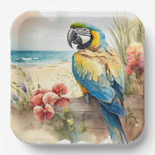 Assiettes En Carton Perroquet à fleurs tropicales