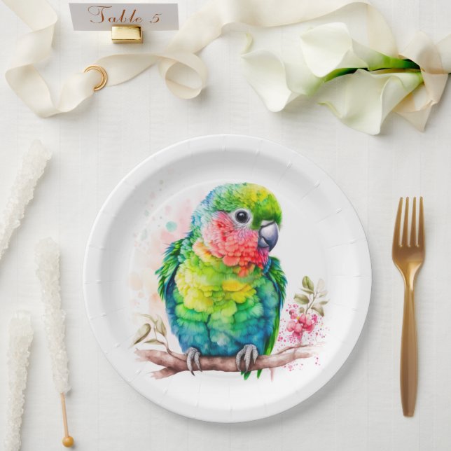 Assiettes En Carton Perroquet vert - Bébé mignon oiseau (Mariage)