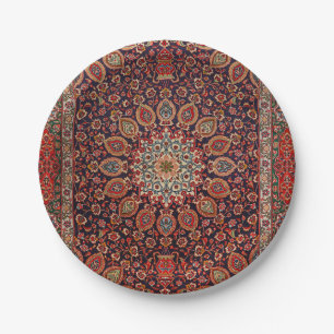Assiettes En Carton Perse Tabriz Noir Radial Géométrique 