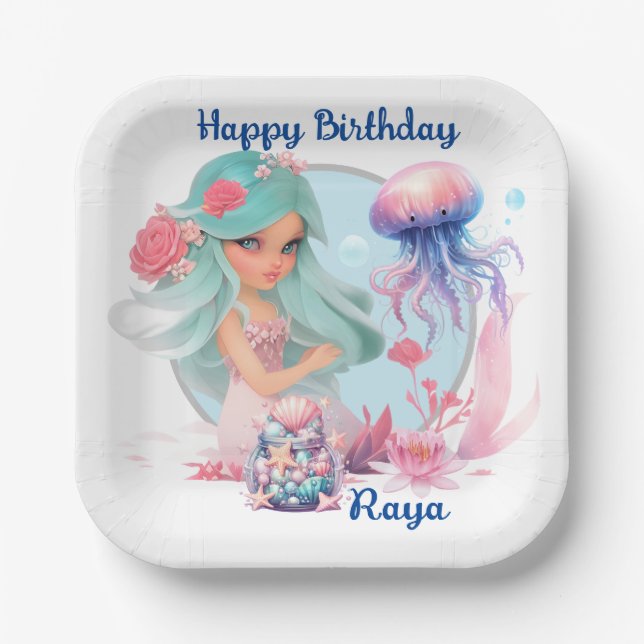 Assiettes En Carton Personalize Mermaid Party  (Recto)