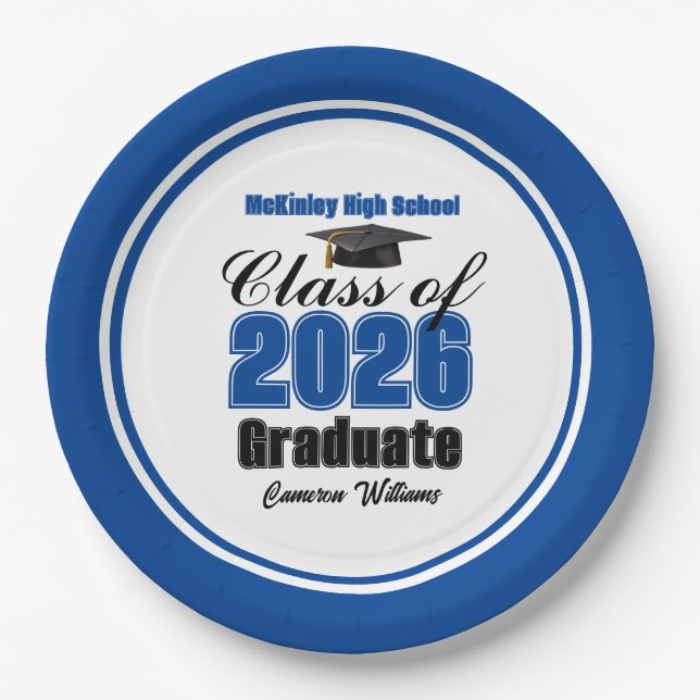 Assiettes En Carton Personalized Blue Class of 2026 Graduation Party (Devant)