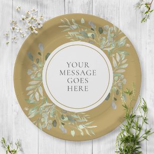 Assiettes En Carton Personalized Elegant Gold Greenery Celebration