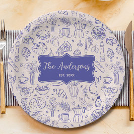 Assiettes En Carton Personalized Family Name Cute Hand Drawn Food