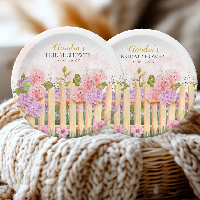 Assiettes En Carton Personalized Floral Picket Fence Hydrangea Bridal  (Créateur téléchargé)