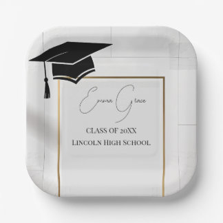 Assiettes En Carton Personalized Gold Border Graduation Party