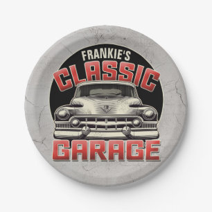 Assiettes En Carton PERSONALIZED NAME Classic Car Garage Custom Shop