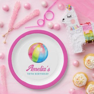 Assiettes En Carton Personalized Pink Pool Party