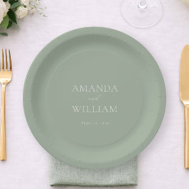Assiettes En Carton Personalized Sage Green Wedding Paper Plates
