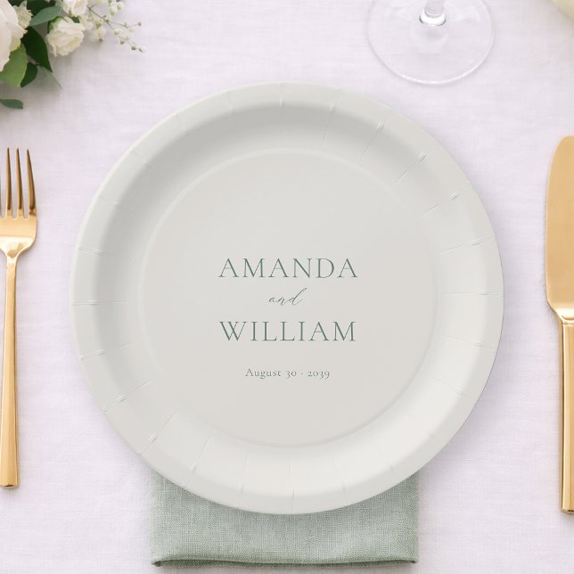 Assiettes En Carton Personalized Sage Green Wedding Paper Plates (Créateur téléchargé)