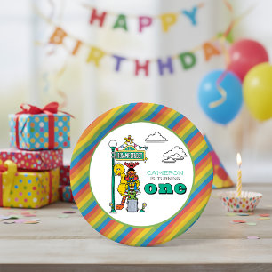 Assiettes En Carton Personnages de Rue Sésame et plaque d'anniversaire