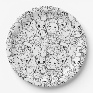 Assiettes En Carton Personnages mignons Kawaii en gribouillis
