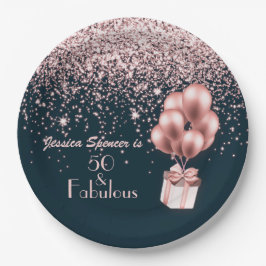Assiettes En Carton Personnalisable 50 & Fabuleux Rose Gold 50e annive