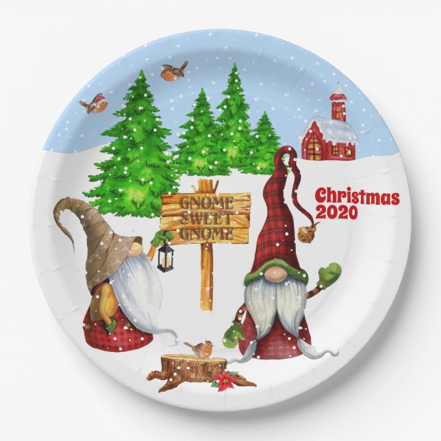 Assiettes En Carton Personnalisable Accueil Sweet Home Gnome Winter Sc (Devant)