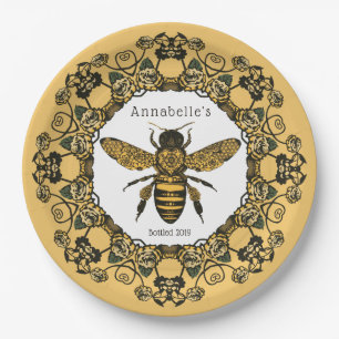 Assiettes En Carton Personnalisation de l'Étiquette Victorian Bee Hon