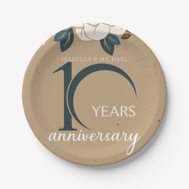 Assiettes En Carton Personnalisé 10e anniversaire Mariage Rustique (Devant)