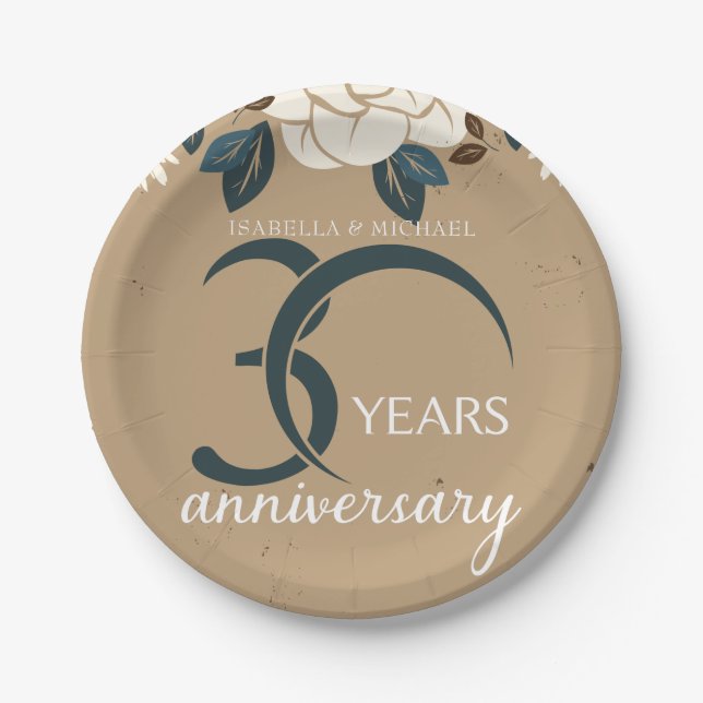 Assiettes En Carton Personnalisé 30e anniversaire Mariage Rustique (Devant)