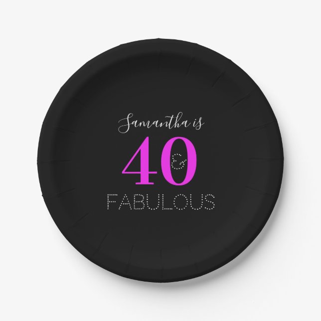 Assiettes En Carton Personnalisé 40e anniversaire 40 Fabuleux Neon ros (Devant)
