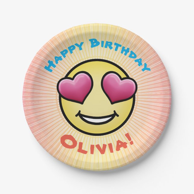 Assiettes En Carton Personnalisé Anniversaire Amour Emoji (Devant)