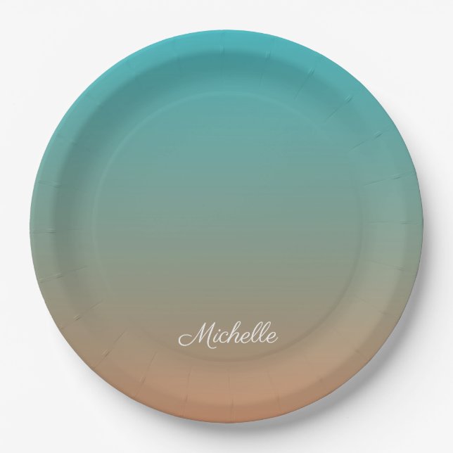 Assiettes En Carton Personnalisé brun et bleu ombre (Devant)