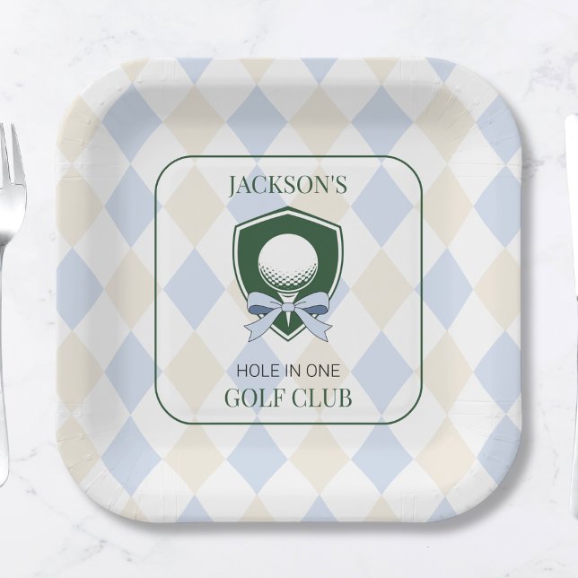Assiettes En Carton Personnalisé Garçons Golf Blue Première fête d'ann (Personalized Boys Golf Blue First Birthday Party Paper Plates)