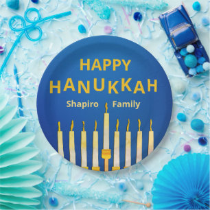 Assiettes En Carton Personnalisé Happy Hanoukka ! Menorah