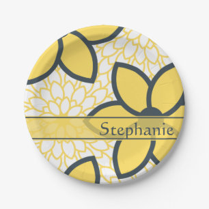 Assiettes En Carton Personnalisé Jaune, Blanc, Charbon Moderne Floral