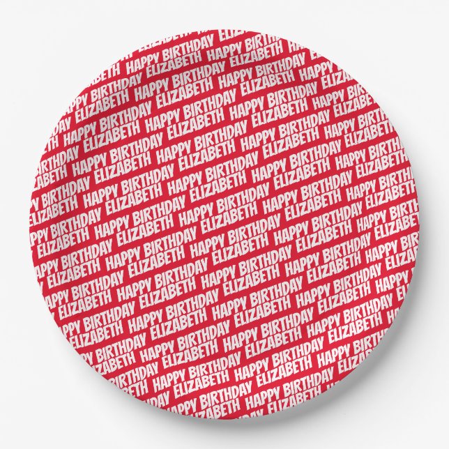 Assiettes En Carton Personnalisé Joyeux Anniversaire Plaque Rouge (Devant)