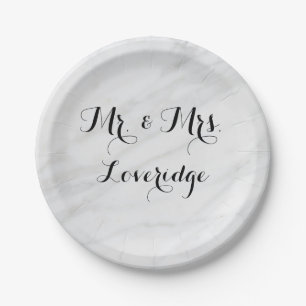 Assiettes En Carton Personnalisé M. & Mme White Grey Gris Marbre