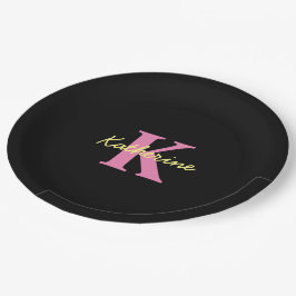 Assiettes En Carton Personnalisé Monogramme Noir moderne