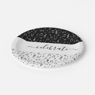 Assiettes En Carton Personnalisé musical noir et blanc 