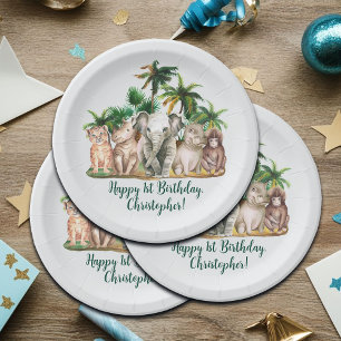 Assiettes En Carton Personnalisé Nom Safari Animaux Palm Trees Anniver