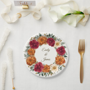 Assiettes En Carton Personnalisé Rustic Fall Floral Mariage