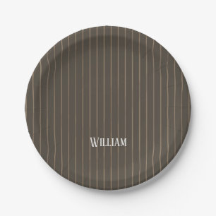 Assiettes En Carton Personnalised brown retro pinstripes