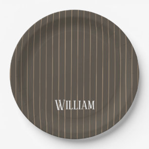 Assiettes En Carton Personnalised brown retro pinstripes
