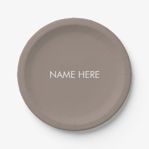 Assiettes En Carton Personnaliser avec nom, texte minimaliste beige gr