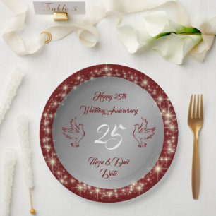 Assiettes En Carton Personnaliser de colombe Joyeux 25e anniversaire d