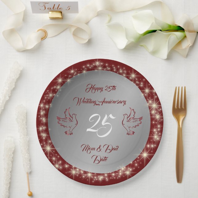 Assiettes En Carton Personnaliser de colombe Joyeux 25e anniversaire d (Mariage)