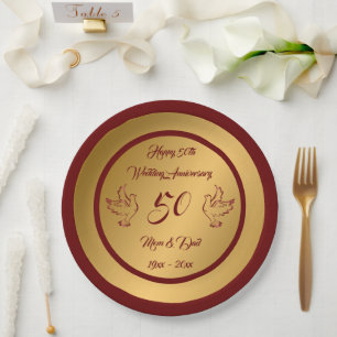 Assiettes En Carton Personnaliser de la colombe Joyeux 50e anniversair